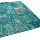 Handwoven Anatolian Contemporary 174 cm x 240 cm Turquoise Patchwork Carpet