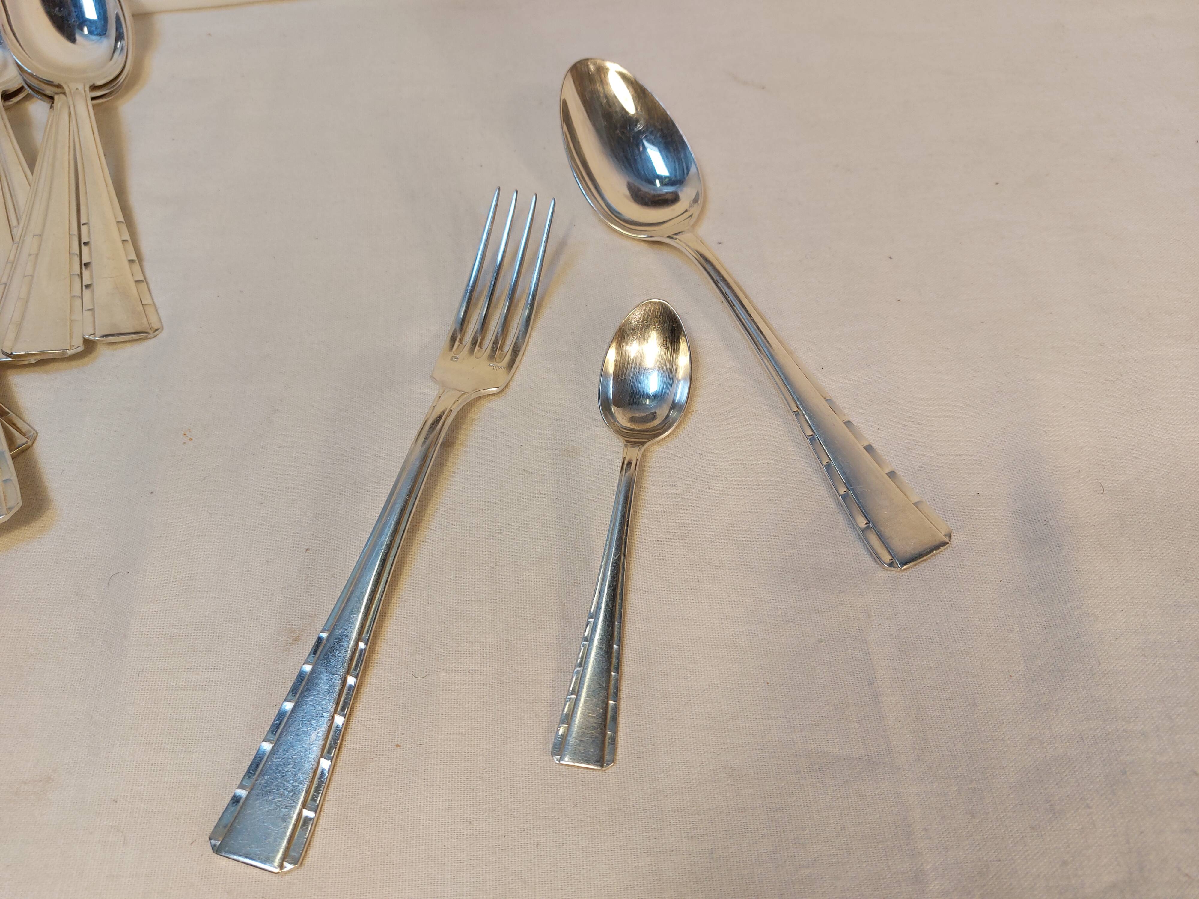 Silver metal cutlery series 18 pieces ERCUIS Art Deco motifs