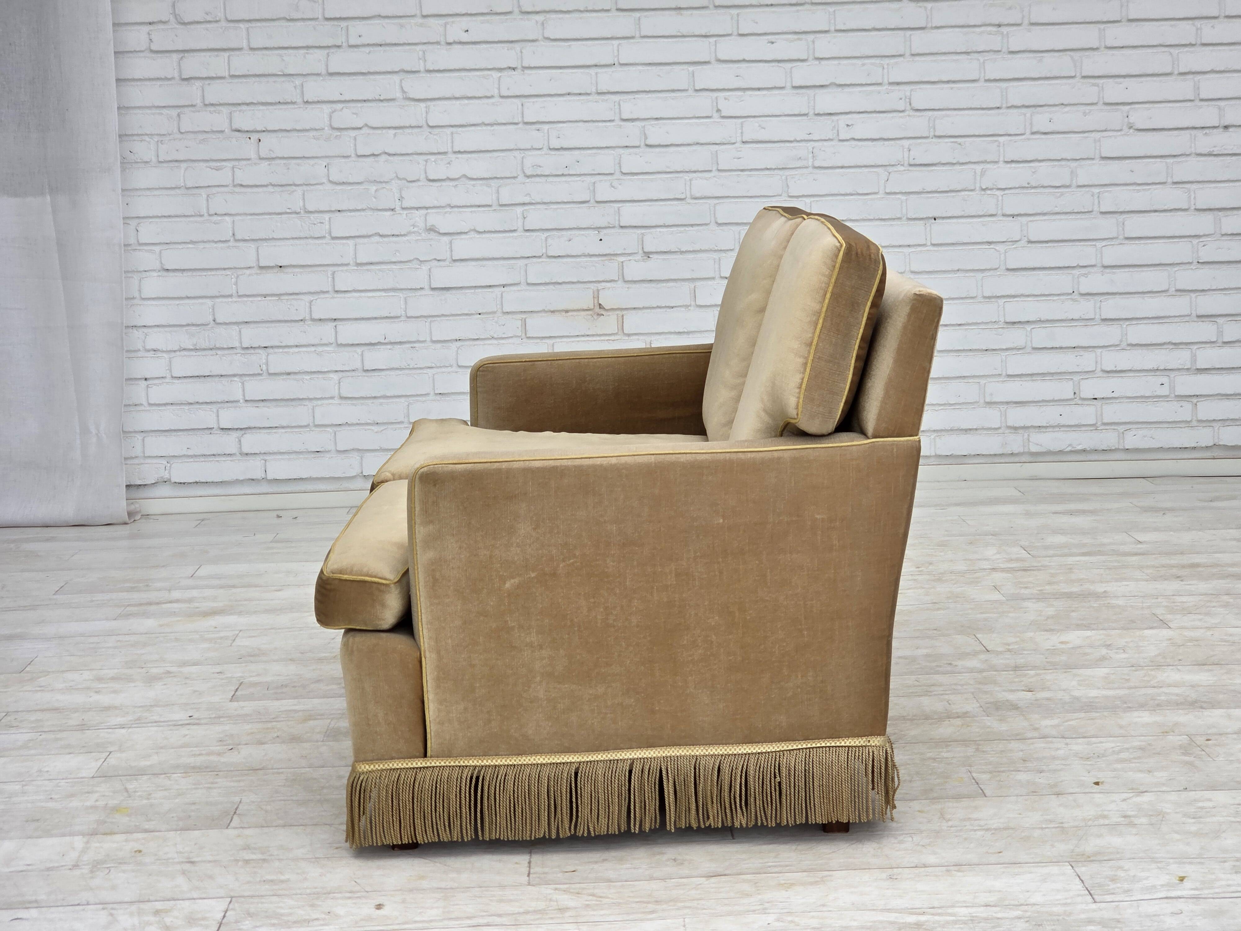 1970s, Danish 2-seater sofa, honey yellow furniture velour.