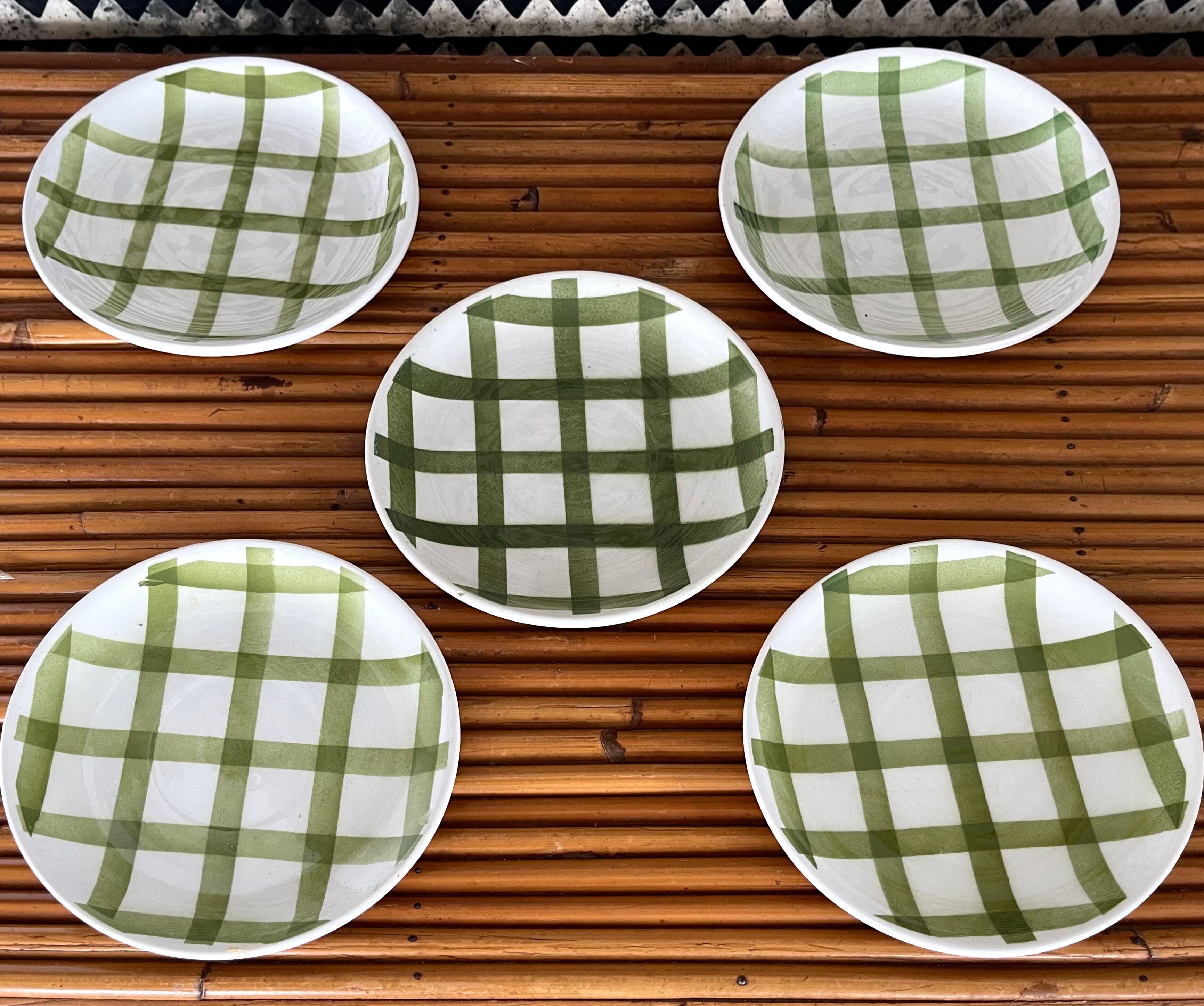 5 cups and saucers vichy 1950