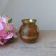 Old small brass and enamel vase with floral decoration, Small artisanal brass pot