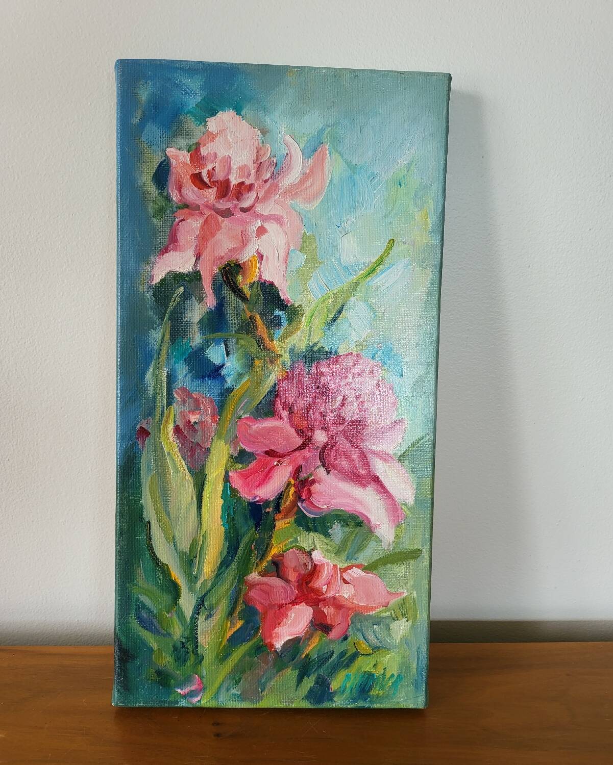 Liliane PAUMIER Tableau Huile sur Toile Nature morte Fleurs roses
