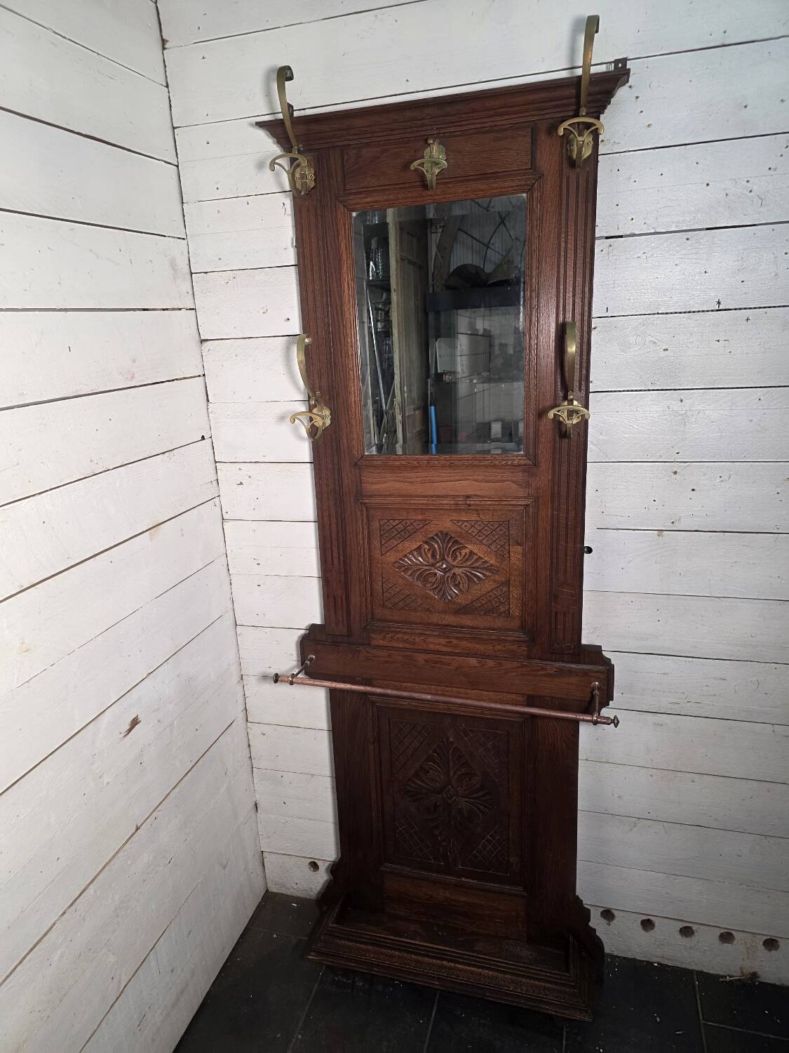 Antique coat rack in solid oak