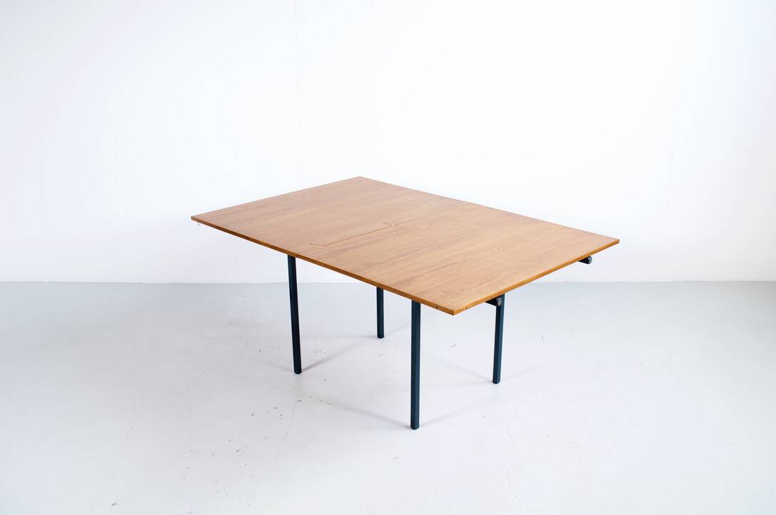 Transformable table teak and steel 1950's french manufacture