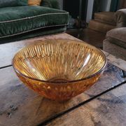 Vintage ribbed amber glass salad bowl – France 1970