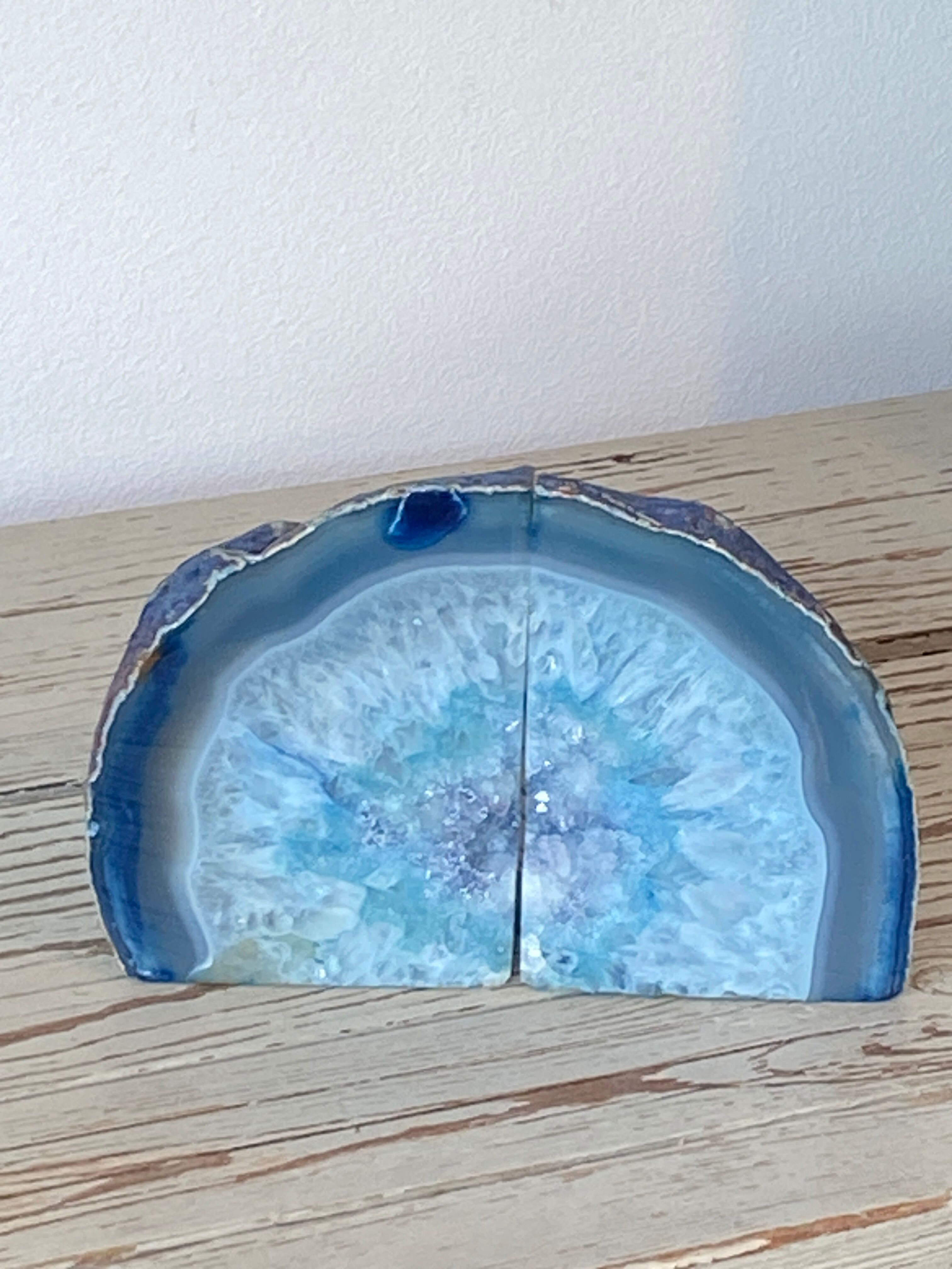 Serre-livre, géode, agate bleue