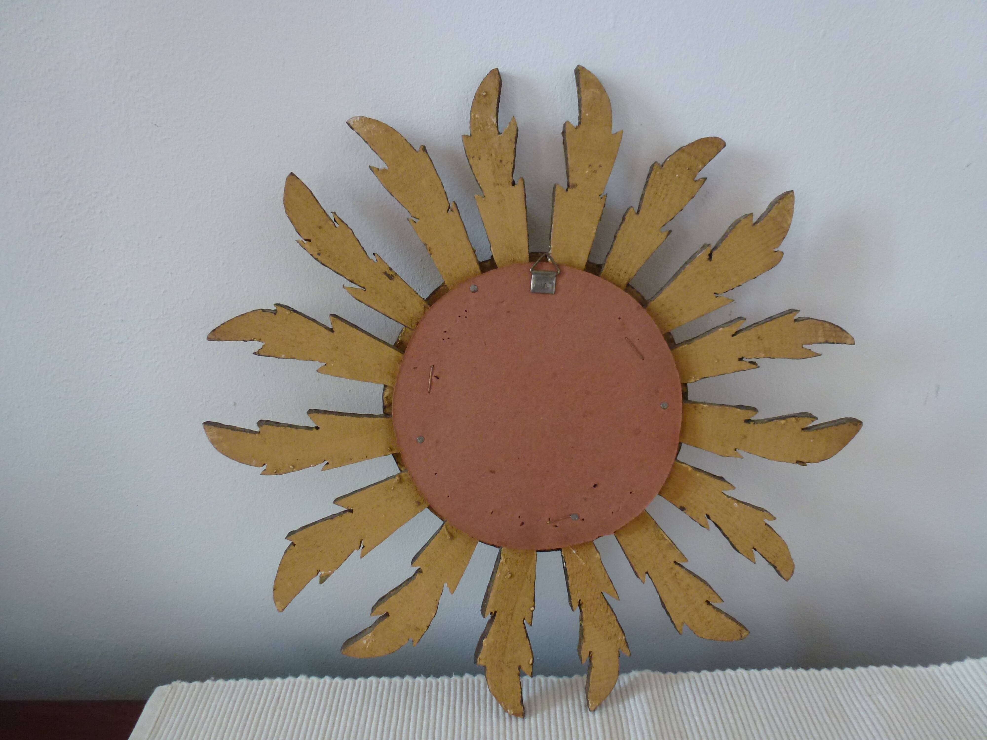 Mirror sun in gilded wood carved 60s, 28 cm