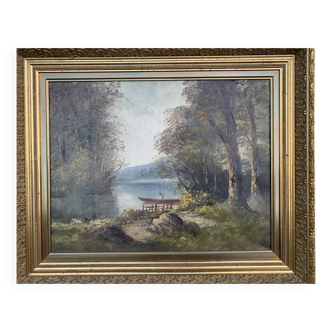 Landscape and boat painting Sign Henry XX 69 x 60