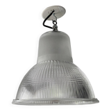 Vintage Holophane Suspension Chandelier from the 50s/60s, industrial style, transparent striated glass