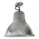 Lustre Suspension Holophane vintage des années 50/60 style industriel, verre strillé transparent