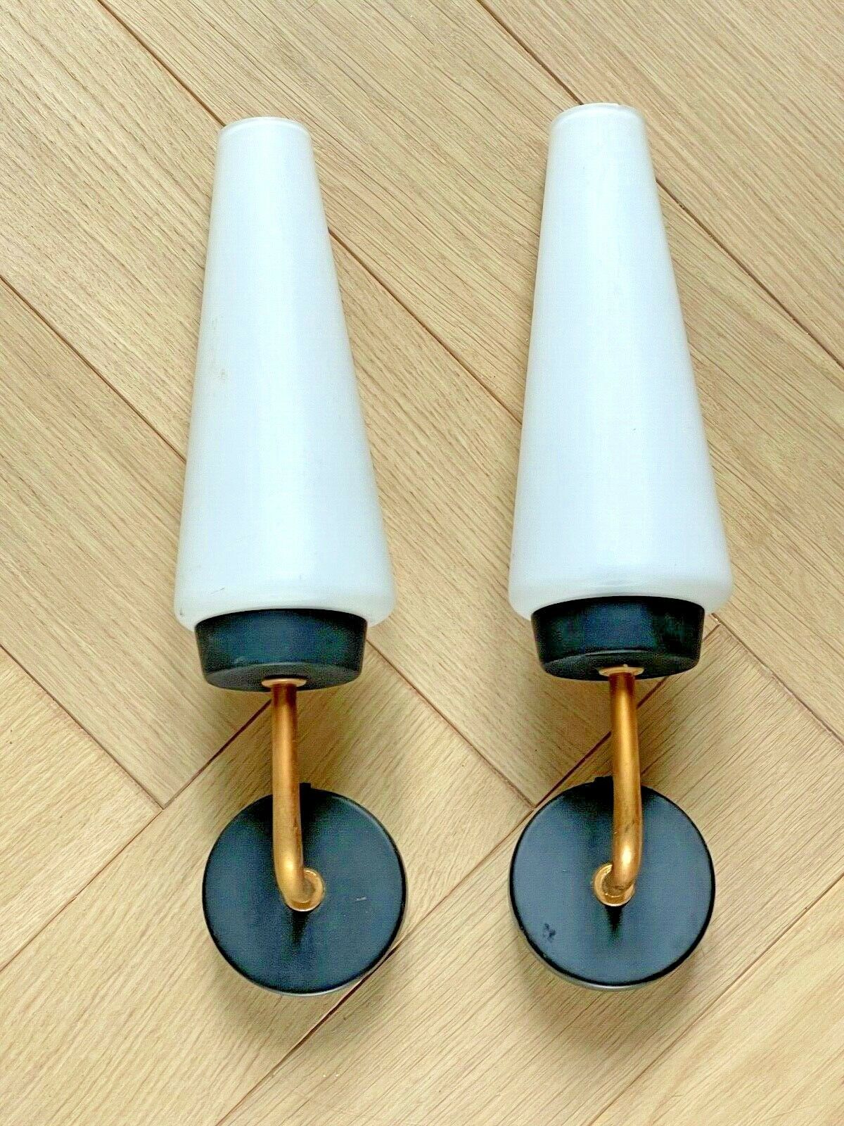 Pair of Matte Black Wall lamps & gold metal 50s
