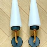 Pair of Matte Black Wall lamps & gold metal 50s