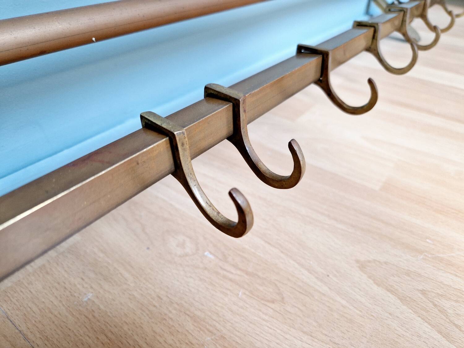 Art Deco brass wall coat rack, 1920s-30s