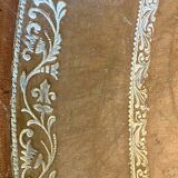 Table tambour 1900  merisier cuir et laiton