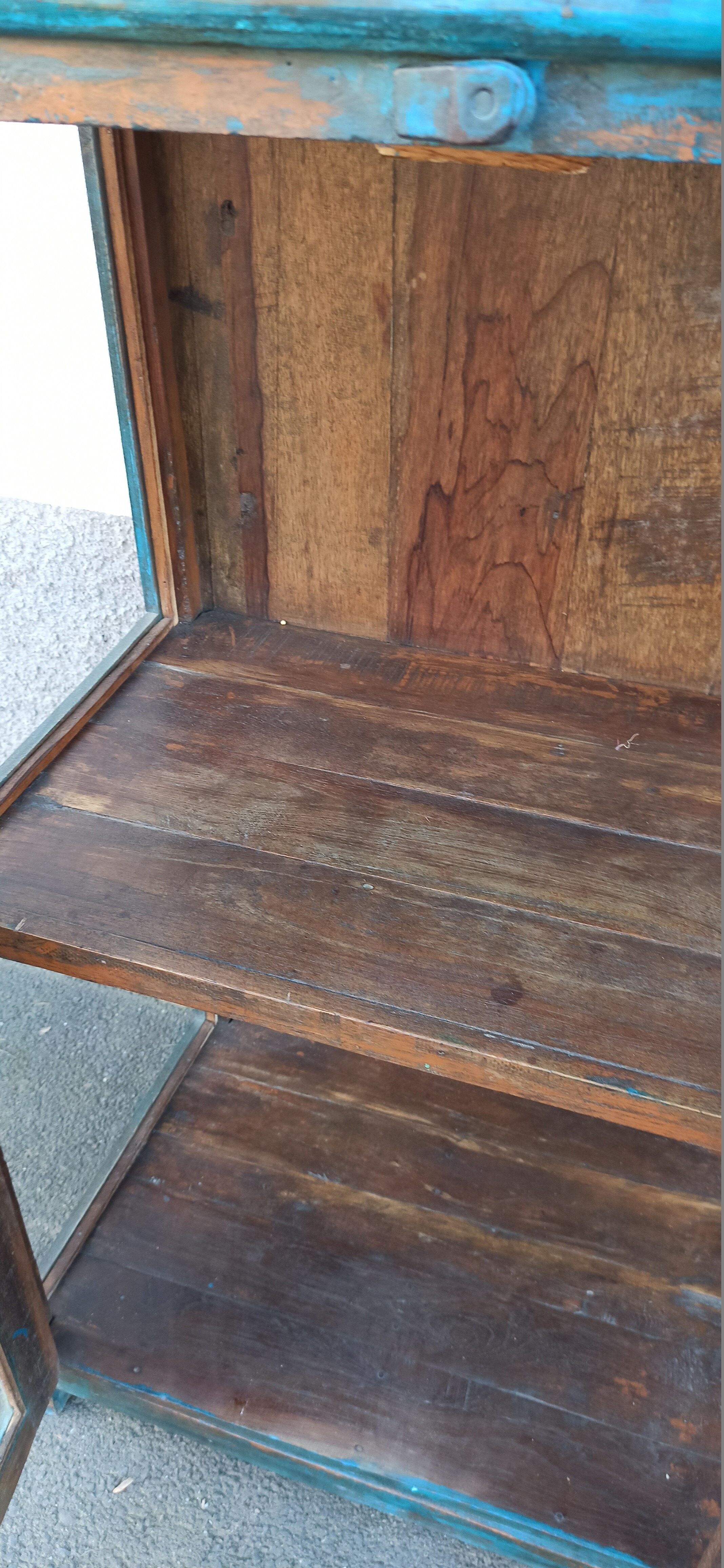 Blue wooden showcase