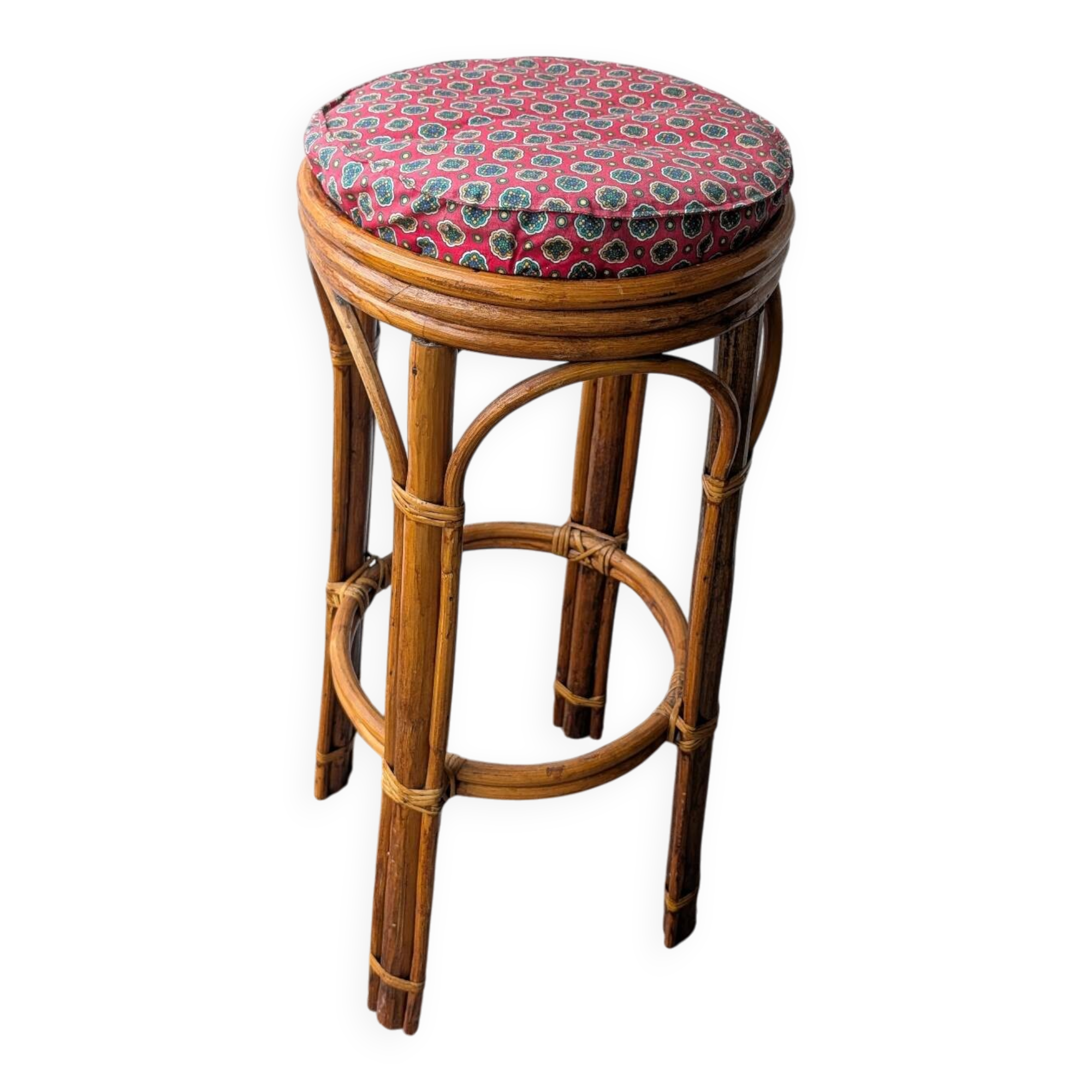 Tabouret haut en rotin – années 1960
