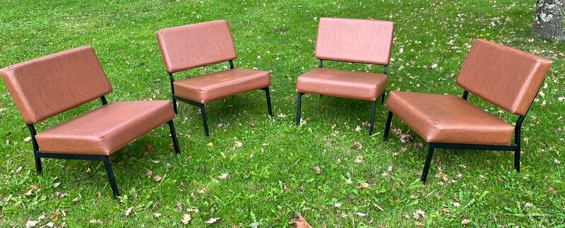 Vintage drivers, Armchair, Metalor French manufacture set of 4