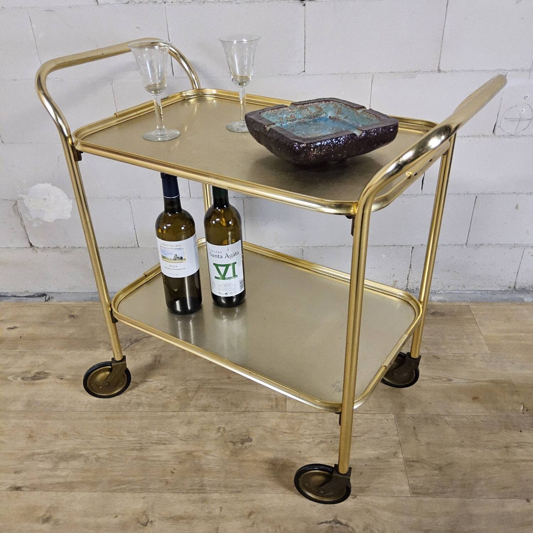 Vintage Carefree English serving trolley gold-coloured 50s/60s