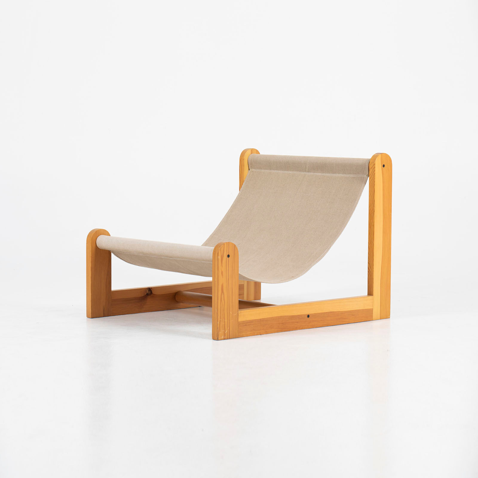 Sling chair in pine, canvas and sheepskin, 1970s