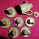 Set of 6 cups and under cups and teapot vered terracotta coffee