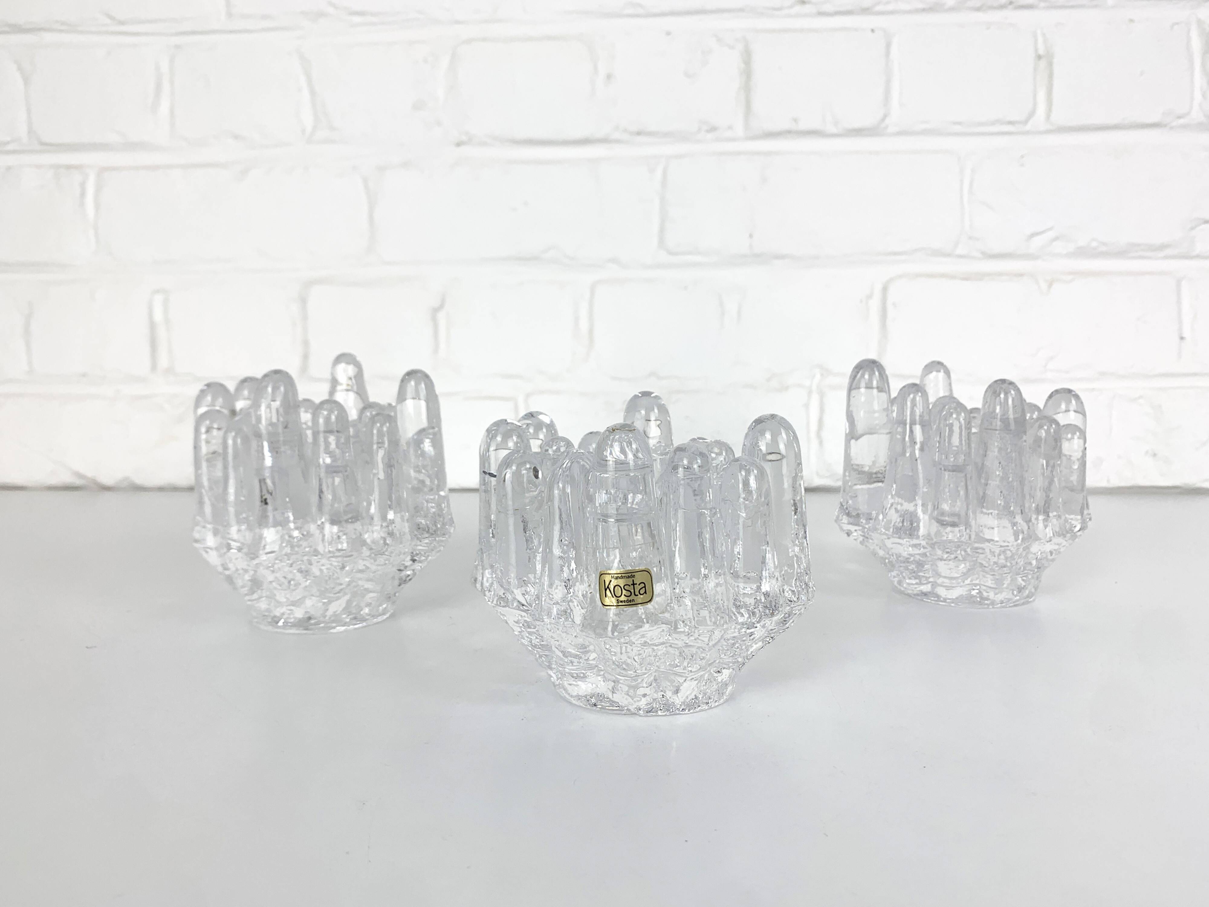 Sunflower Glass Candle Holders, Göran Wärff for Kosta Boda, Sweden, 1970s, Set of 3