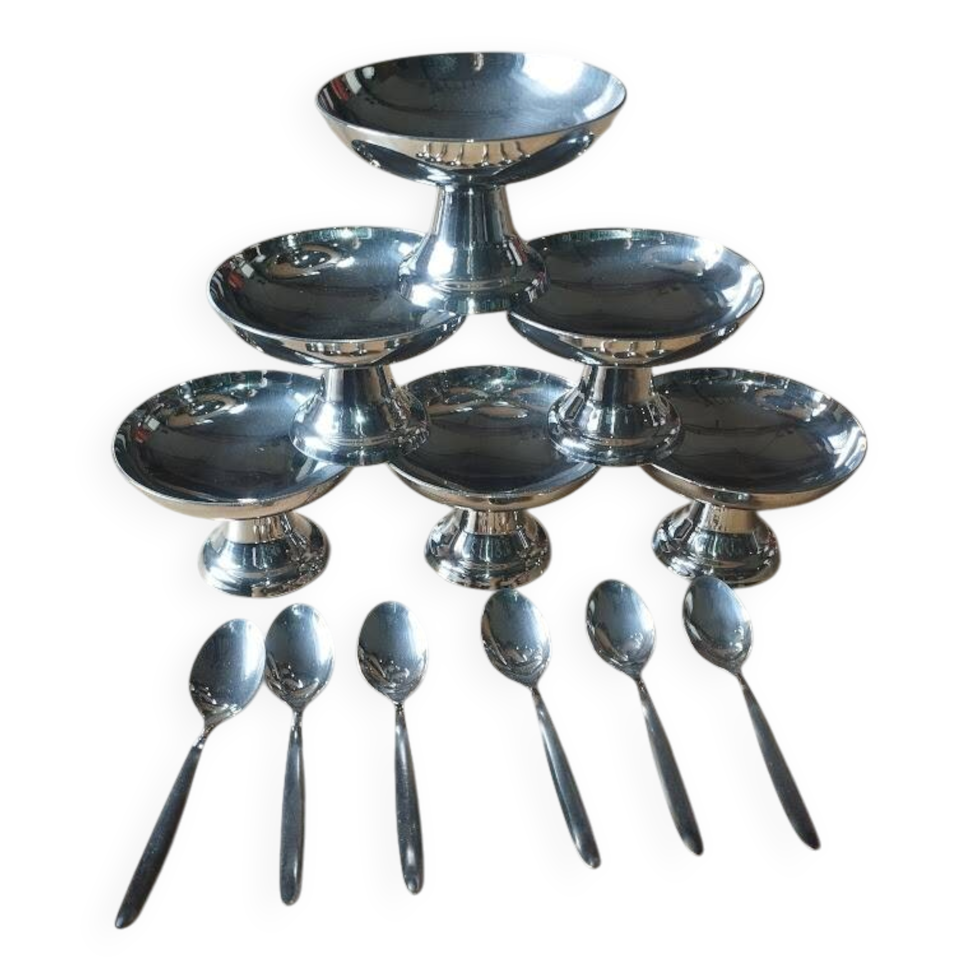Vintage ice cream or dessert service in stainless steel
