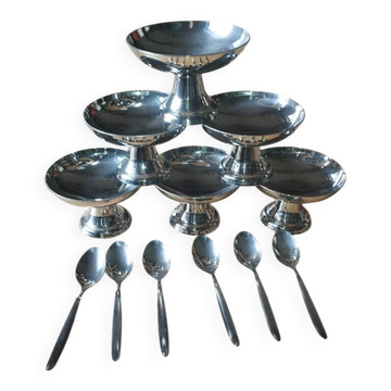 Vintage ice cream or dessert service in stainless steel