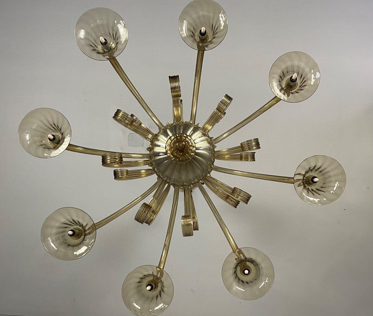 Venetian chandelier in golden murano glass, 8 arms of light