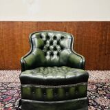 Fauteuil club anglais en cuir vert