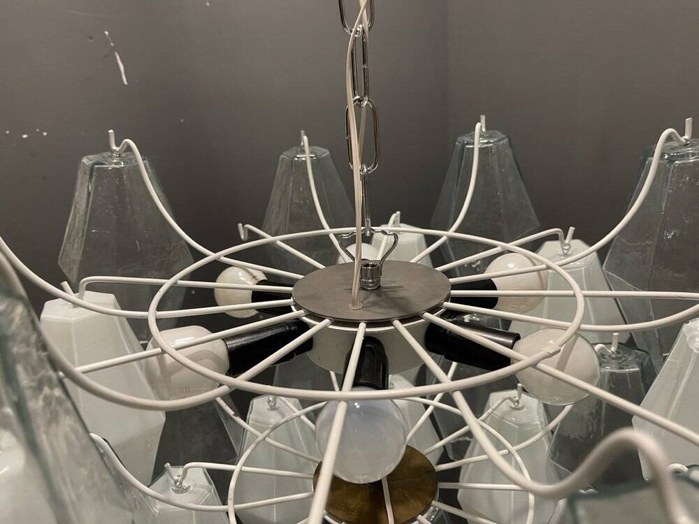 Large Polygon White Murano Glass Chandelier 1980’s