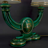 Paire de lampes en faïence verte et dorée, circa 1940