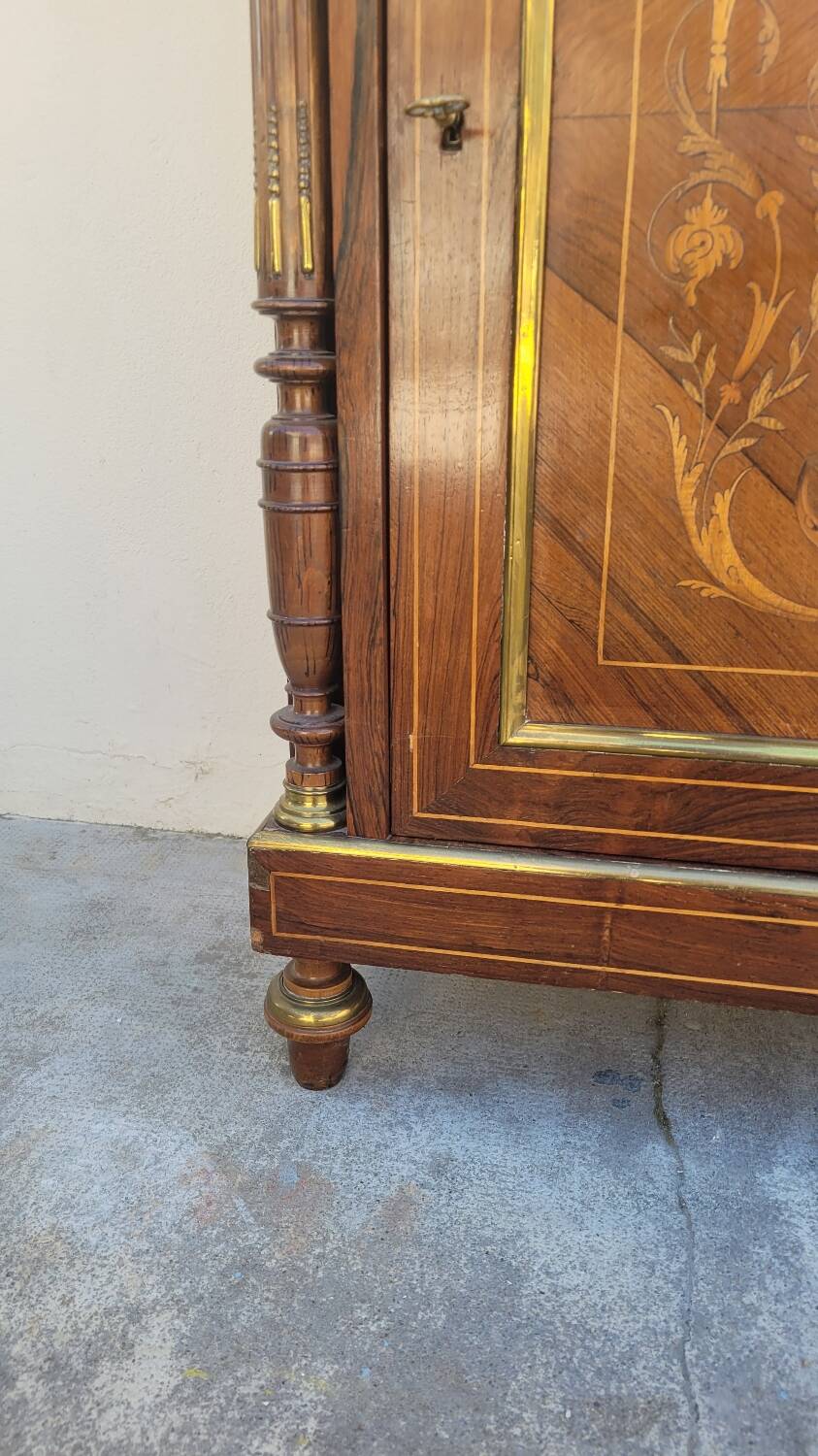 Napoleon III sideboard in floral marquetry and marble 19th century