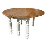 Table ancienne en bois massif, ronde/ovale extensible