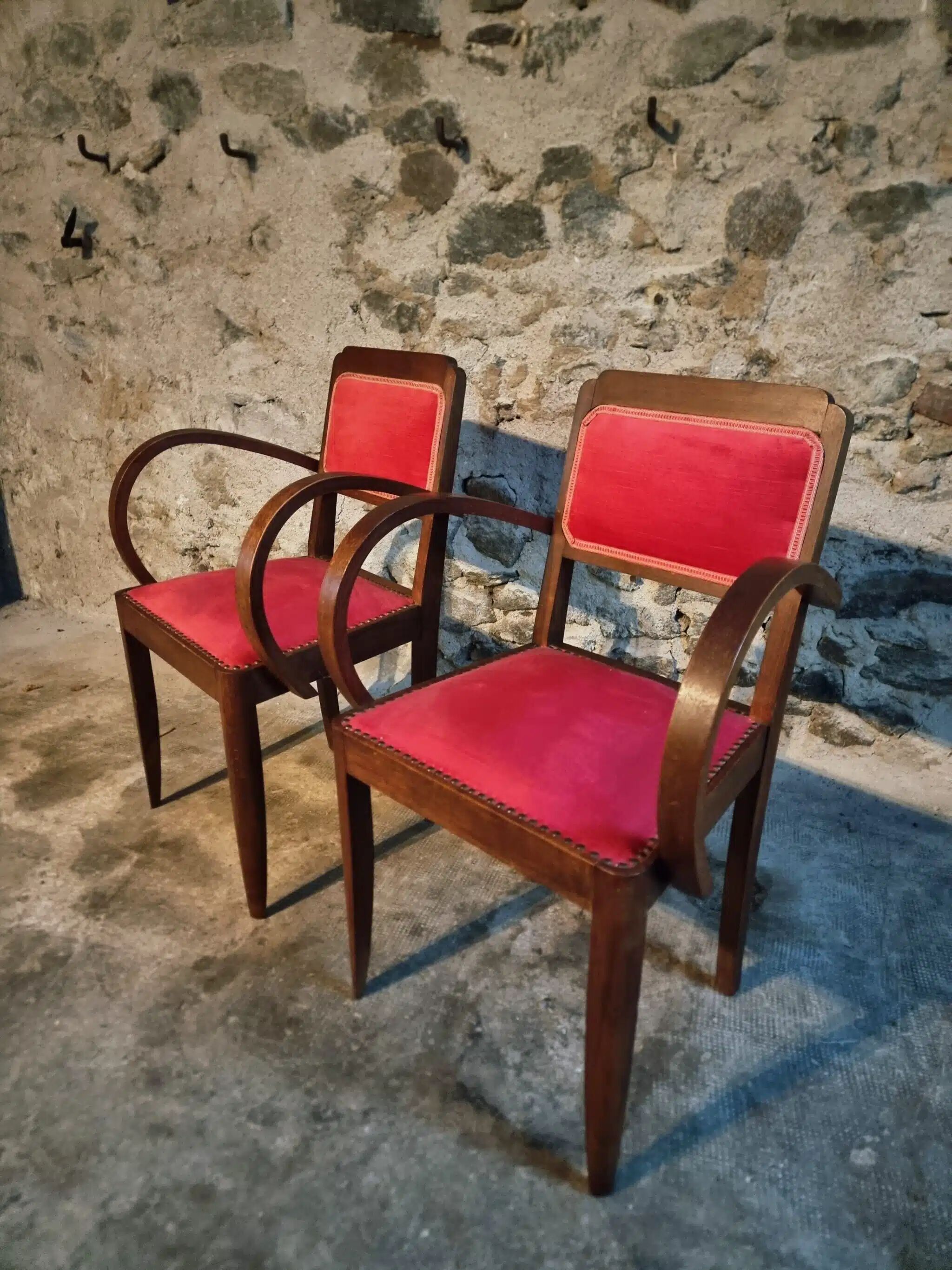 Pair of French Art Deco armchairs in beech, 1930s