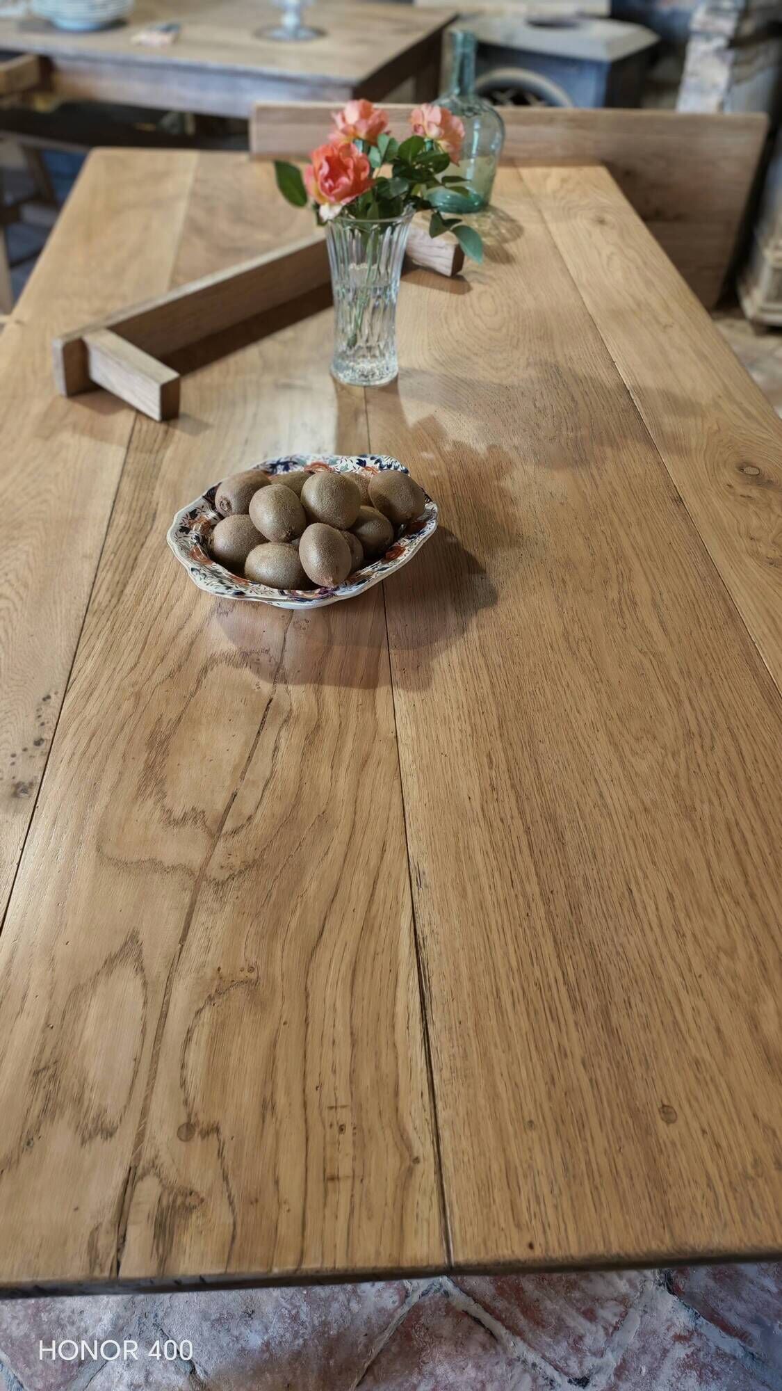 Large authentic farmhouse table made of solid French oak.