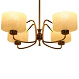 Mid-Century Atomic Brass and Glass Chandelier- four-armed ceiling Lamp- 50s