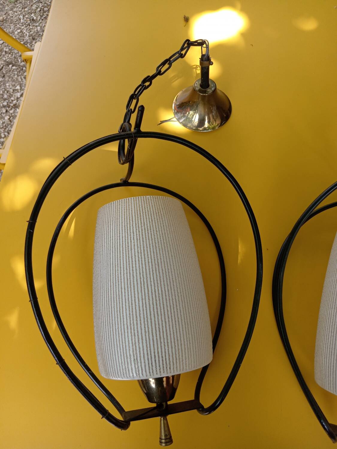 Pair of opaline glass pendant lights