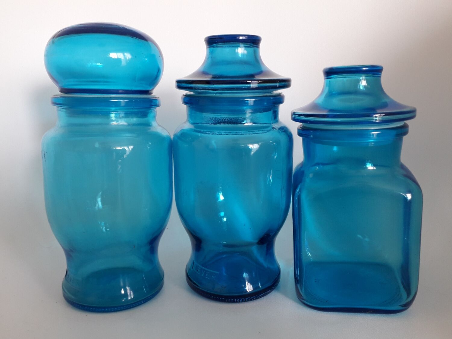 Set of blue glass jars