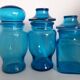 Set of blue glass jars