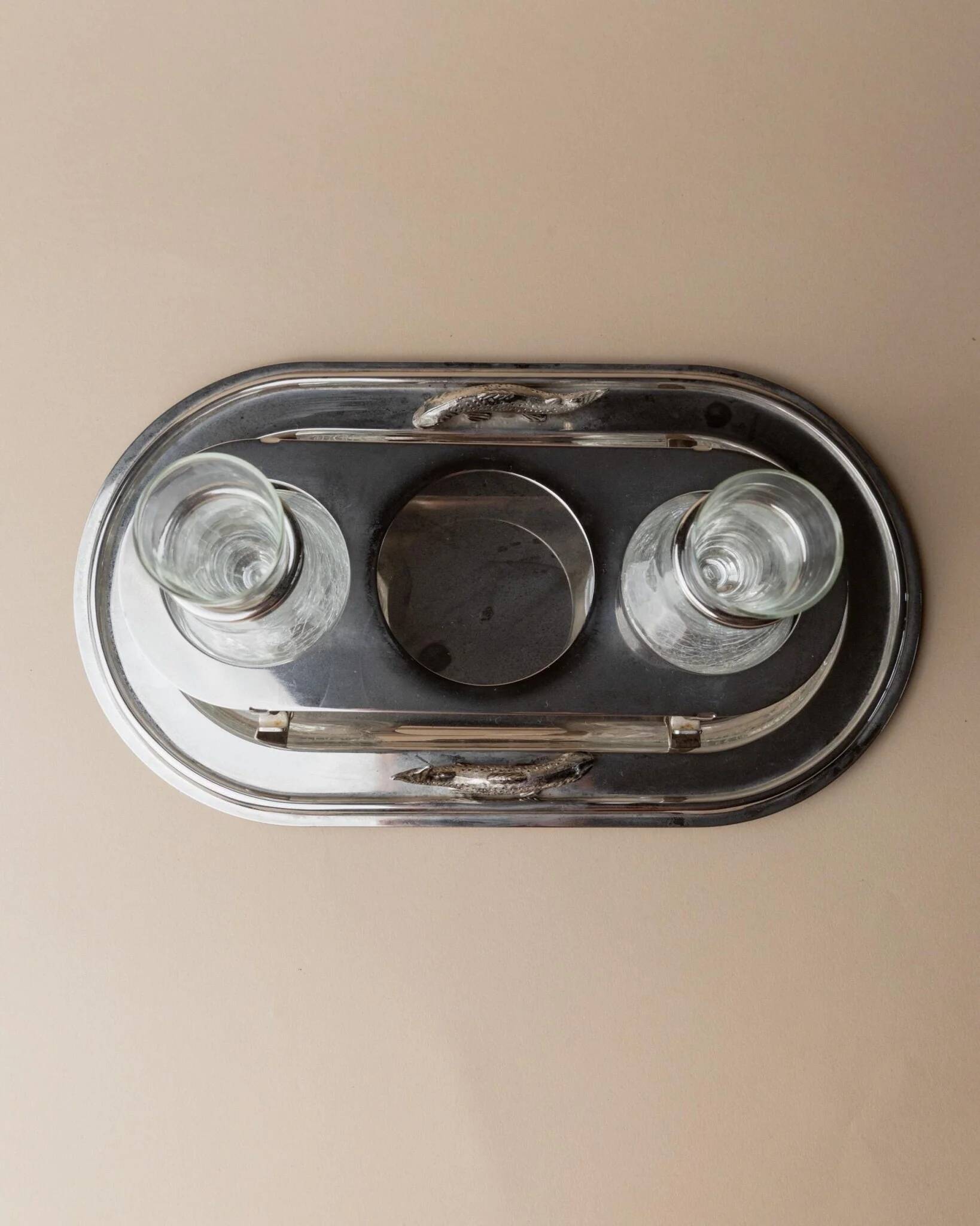 Argent Silverplated Metal Vintage Serving Set for Shots or Caviar-Tray, Ice Holders, Glasses, Italian 1970s Mid-Century Elegant