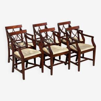 Set of 6 20th century English Sheraton style mahogany dining room armchairs