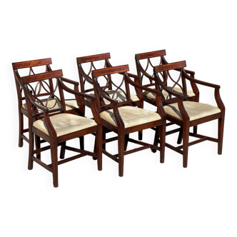 Set of 6 20th century English Sheraton style mahogany dining room armchairs