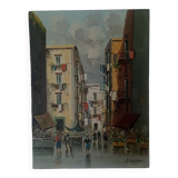 Oil on canvas "Busy street in Naples"