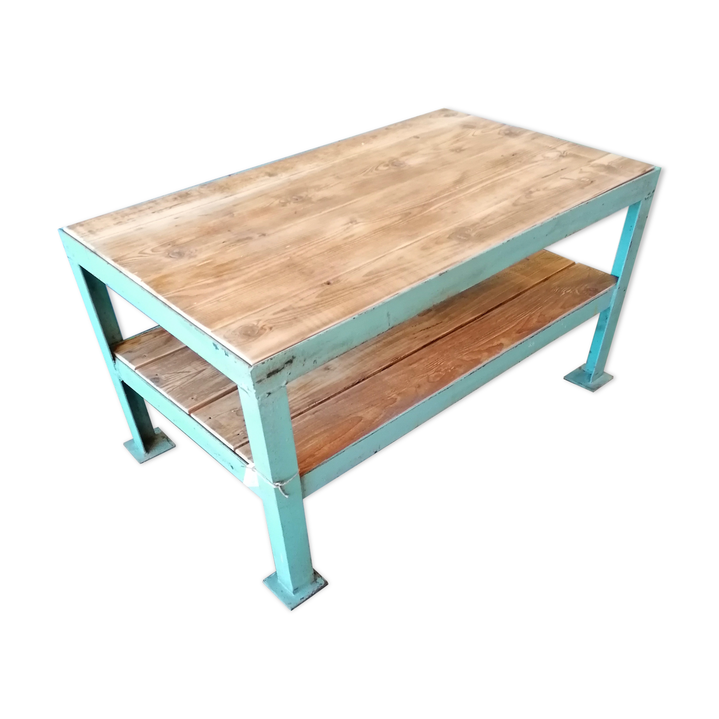 Table basse vintage, déco loft ou industrielle, bois et métal