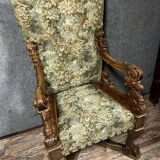 Renaissance ceremonial throne chair with slightly curved back in carved walnut