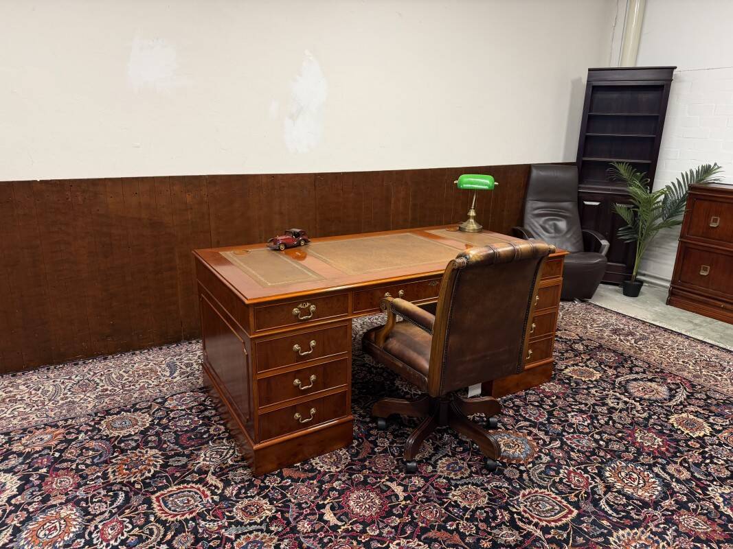 Classic English Desk with Brown Leather