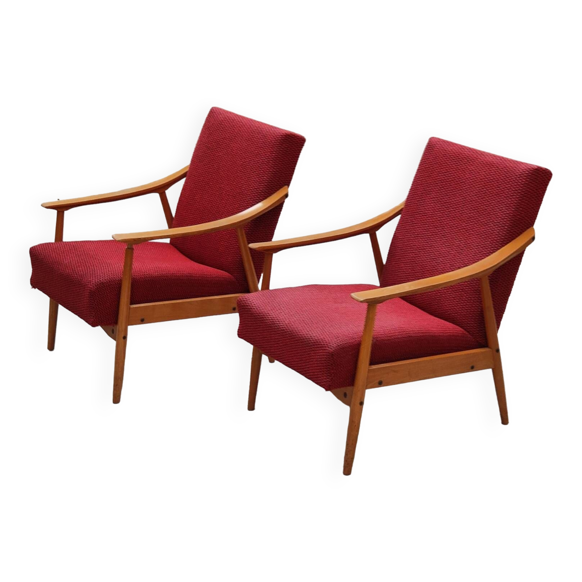 Pair of Czechoslovak armchairs 1960 red pink 1960