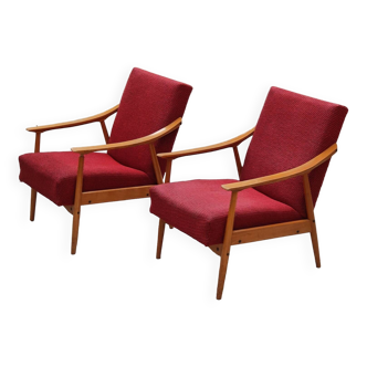 Pair of Czechoslovak armchairs 1960 red pink 1960