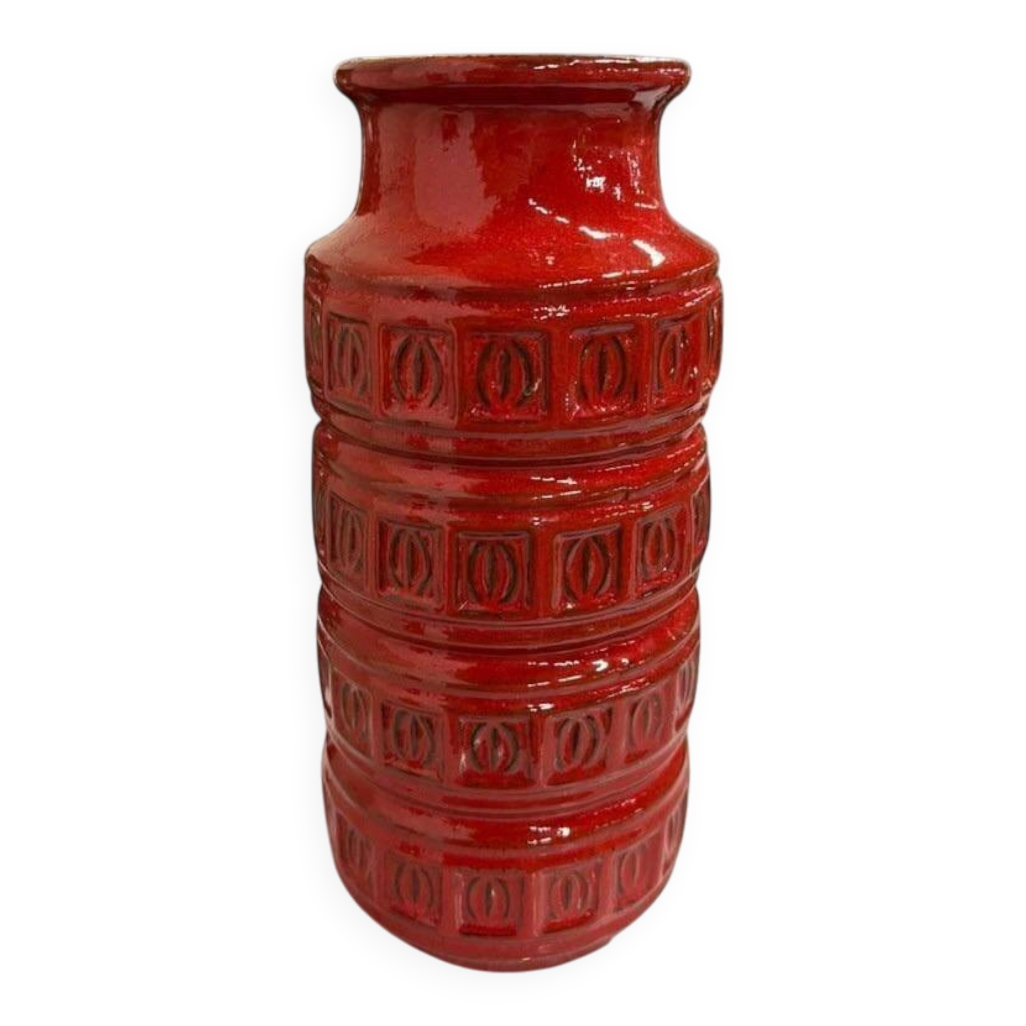 Vintage geometric red ceramic vase Scheurich WG