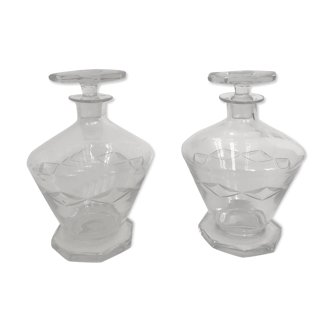 Pair of art deco glass carafes